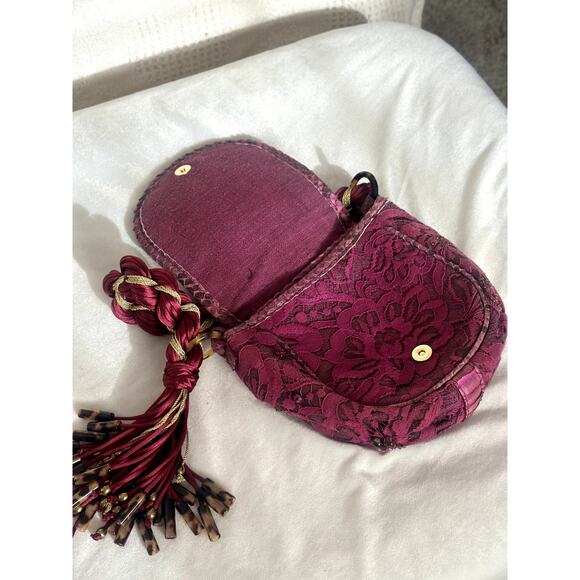 Vintage Donna Karan Collection Burgundy Lace Purse Boho Chic Whimsygoth - Picture 9 of 14